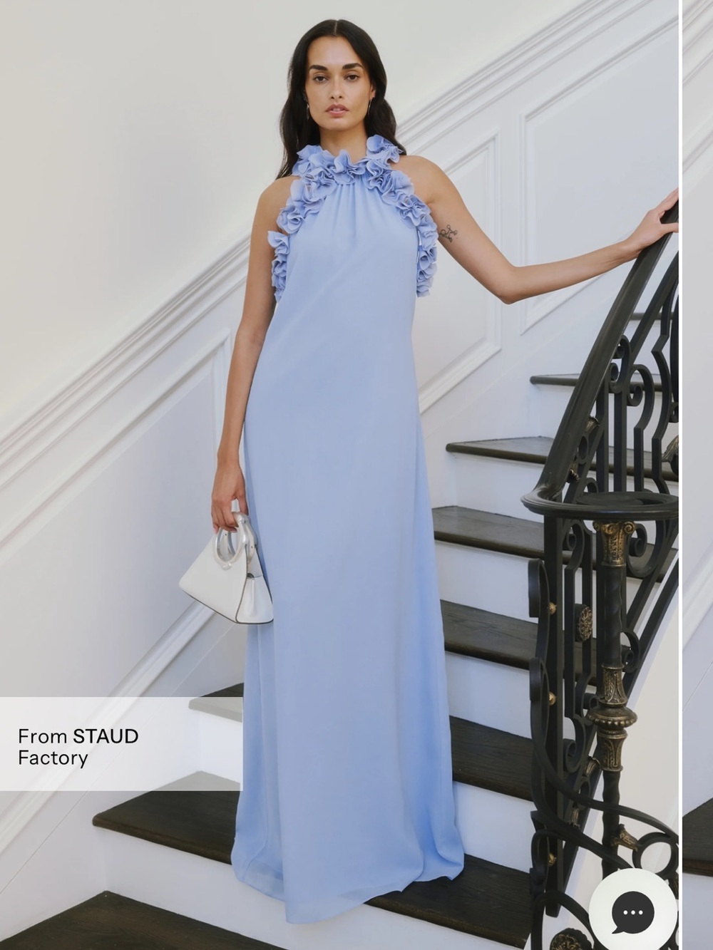 NWT OPT Few Moda Marie Chiffon High neck ruffle dress in dusty Blue